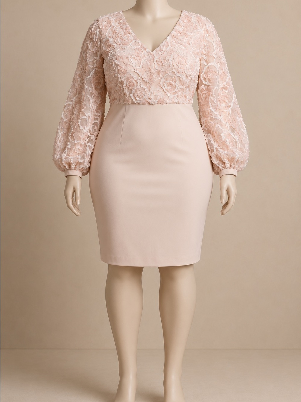 Ashro Size 12 Blush Pink 3D Floral Balloon Sleeve Sheath Dress